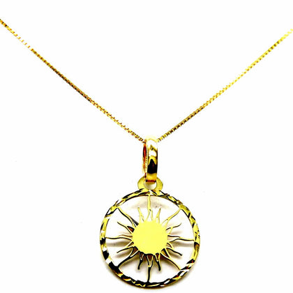 PEGASO GIOIELLI Collana da Donna in Oro Giallo 18kt (750) Catenina Veneta Pendente Raggi di Sole nel Cerchio