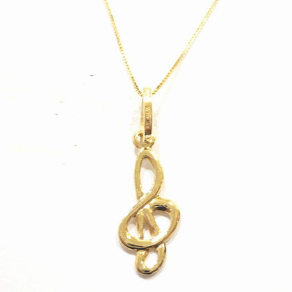 PEGASO GIOIELLI Collana in Oro Giallo 18kt (750) Catenina Veneta Pendente Nota Musicale Chiave di Sol Donna Ragazza Bambina