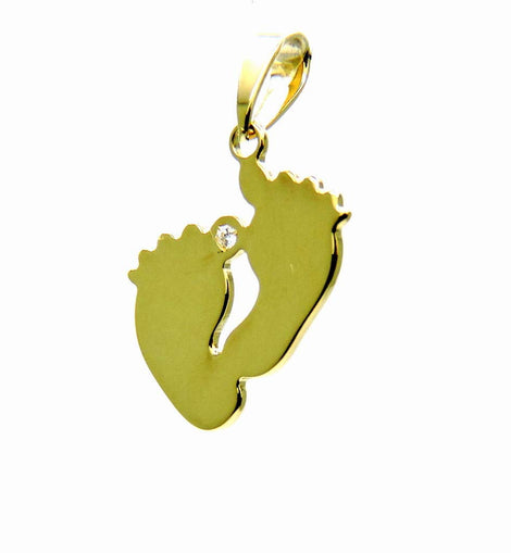 PEGASO GIOIELLI - Ciondolo da Donna in Oro Giallo 18kt (750) Pendente Piedi Piedini con Zircone