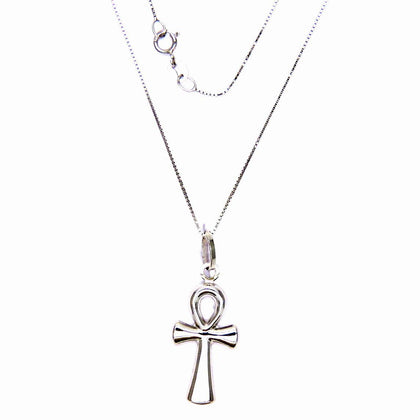 PEGASO GIOIELLI - Collana Oro Bianco 18kt (750) Catenina Veneta Pendente Croce della Vita Donna Ragazza