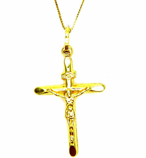 PEGASO GIOIELLI - Collana in Oro Giallo 18kt (750) Catenina Veneta Croce Cristo Smussata Donna Ragazza Bambini