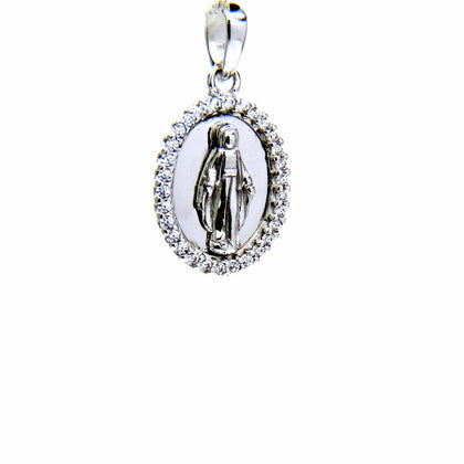 PEGASO GIOIELLI Ciondolo da Donna in Oro Bianco 18kt (750) Pendente Religioso Madonna Miracolosa di Lourdes con Zirconi