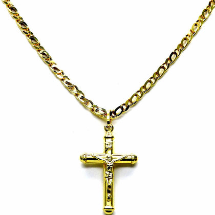 PEGASO GIOIELLI Collana da Uomo in Oro Giallo 18kt, Catena Pernice 50 cm, Pendente Croce Cristo a Cappucci