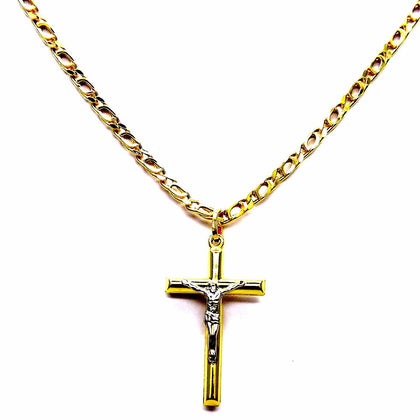 PEGASO GIOIELLI Collana da Uomo in Oro Giallo 18kt (750) Catena Pernice Cm 50 Pendente Religioso Croce Cristo Bicolore