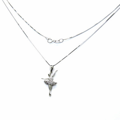 PEGASO GIOIELLI Collana da Donna in Oro Bianco 18kt (750) Catenina Veneta con Pendente Ballerina Classica in Zirconi