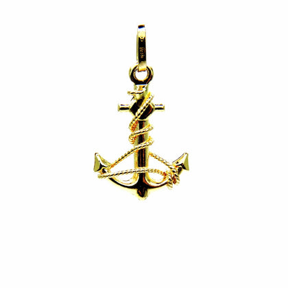 PEGASO GIOIELLI - Ciondolo Oro Giallo 18kt (750) Pendente Ancora Filo Corda Uomo Donna Bambini