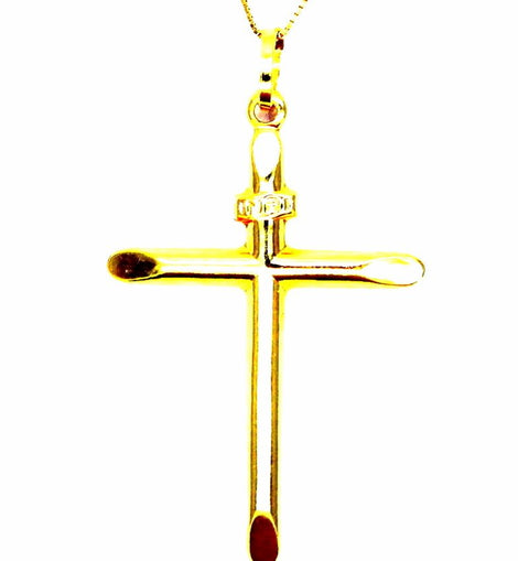 PEGASO GIOIELLI Collana da Donna in Oro Giallo 18kt (750) Catenina Veneta Pendente Croce Smussata Crocifisso Semplice