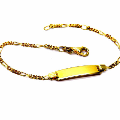 PEGASO GIOIELLI - Bracciale da Bambino in Oro Giallo 18kt (750) Figaro 3+1 con Targhetta Nascita Battesimo