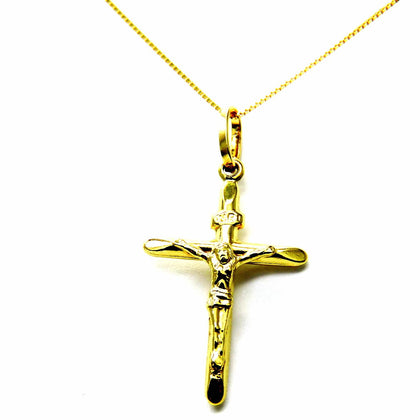 PEGASO GIOIELLI Collana da Donna in Oro Giallo 18kt (750), Catenina Veneta, Croce con Cristo Smussata, per Battesimo Bambini