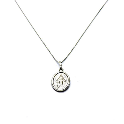 PEGASO GIOIELLI Collana da Donna in Oro Bianco 18kt (750) Catenina Veneta Pendente Religioso Madonna di Lourdes