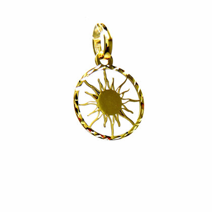 PEGASO GIOIELLI Ciondolo da Donna in Oro Giallo 18kt (750), Pendente Raggi di Sole nel Cerchio Piccolo