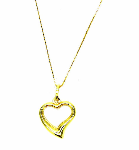 PEGASO GIOIELLI Collana Oro Giallo 18kt (750) Catenina Veneta Pendente Cuore Aperto Cuoricino Donna Ragazza