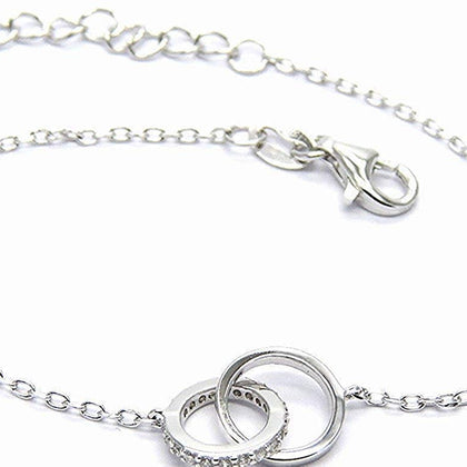 PEGASO GIOIELLI Bracciale Argento 925 Rodiato Sterling a Cerchi Concatenati con Zirconi Donna Ragazza cm 16/19