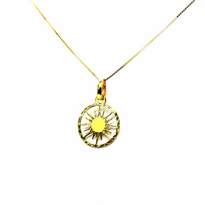 PEGASO GIOIELLI Collana da Donna in Oro Giallo 18kt (750) Catenina Veneta Pendente Raggi di Sole nel Cerchio
