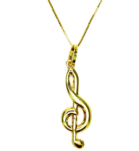 PEGASO GIOIELLI Collana da Donna in Oro Giallo 18kt (750) Catenina Veneta Pendente Chiave di Sol Nota Musicale Lucida