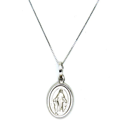 PEGASO GIOIELLI Collana da Donna in Oro Bianco 18kt (750) Catenina Veneta Pendente Religioso Madonna di Lourdes