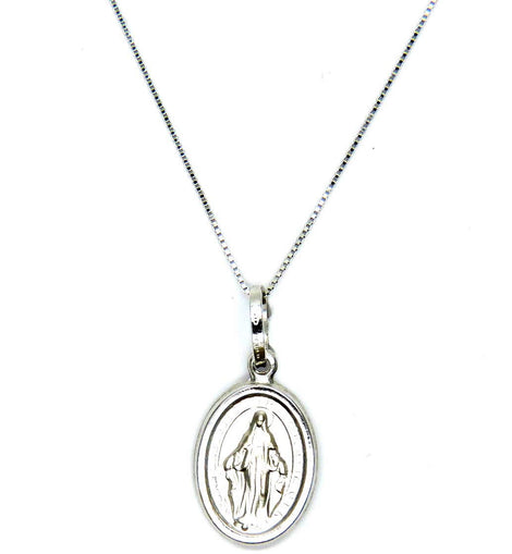 PEGASO GIOIELLI Collana da Donna in Oro Bianco 18kt (750) Catenina Veneta Pendente Religioso Madonna di Lourdes