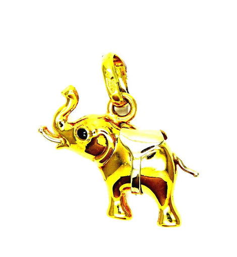 PEGASO GIOIELLI Ciondolo Oro Bianco Giallo 18kt (750) Pendente Elefante Bicolore Portafortuna Occhi Blu Donna Ragazza