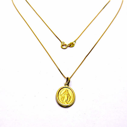 PEGASO GIOIELLI - Collana da Donna in Oro Giallo 18kt (750) Catenina Veneta Pendente Medaglia Madonna di Lourdes Miracolosa