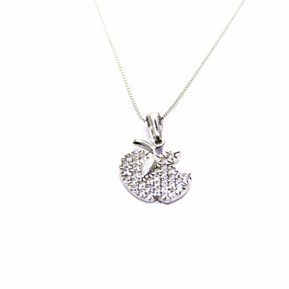 PEGASO GIOIELLI Collana da Donna in Oro Bianco 18kt (750) Catenina Veneta Pendente Mela con Zirconi