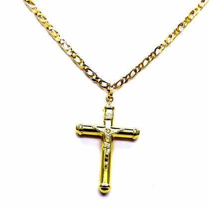 PEGASO GIOIELLI Collana da Uomo in Oro Giallo 18kt (750) Catena Pernice Cm 50 Pendente Religioso Croce Cristo con Cappucci