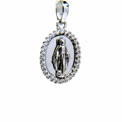 PEGASO GIOIELLI Ciondolo da Donna in Oro Bianco 18kt (750) Pendente Religioso Madonna Miracolosa di Lourdes con Zirconi