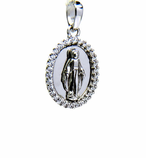 PEGASO GIOIELLI Ciondolo da Donna in Oro Bianco 18kt (750) Pendente Religioso Madonna Miracolosa di Lourdes con Zirconi