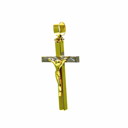 PEGASO GIOIELLI Ciondolo da Uomo in Oro Giallo Bianco 18kt (750) Pendente Croce Cristo Crocifisso Due Colori