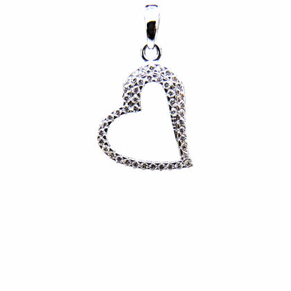 PEGASO GIOIELLI Ciondolo da Donna in Oro Bianco 18kt (750) Pendente Cuore Cuoricino Aperto Inclinato con Zirconi