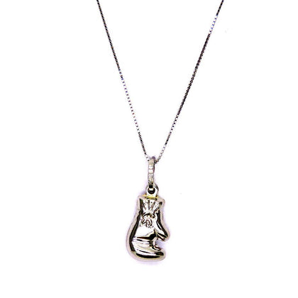 PEGASO GIOIELLI Collana Oro Bianco 18kt (750) Catenina Veneta Pendente Guanto da Pugile Donna Ragazza Bambina