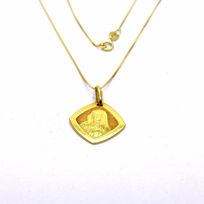 PEGASO GIOIELLI Collana da Donna in Oro Giallo 18kt (750) Catenina Veneta Pendente Religioso Medaglia Madonna a Rombo