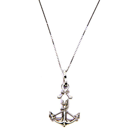 PEGASO GIOIELLI Collana Oro Bianco 18kt (750) Catenina Veneta Pendente Ancora con Filo Corda Donna Ragazza
