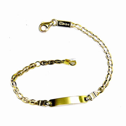 PEGASO GIOIELLI - Bracciale da Bambino in Oro Giallo Bianco 18kt (750) Classico con Targhetta Nascita Battesimo