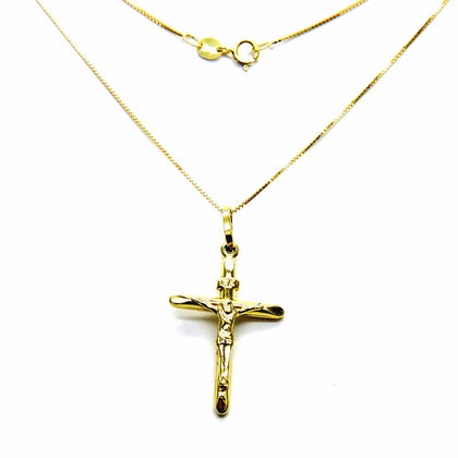 PEGASO GIOIELLI Collana da Donna in Oro Giallo 18kt (750), Catenina Veneta, Croce con Cristo Smussata, per Battesimo Bambini