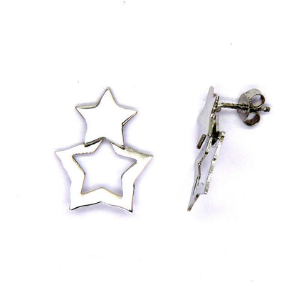 PEGASO GIOIELLI Orecchini Argento Rodiato 925 Sterling a Lobo Doppie Stelle Stelline Donna Ragazza
