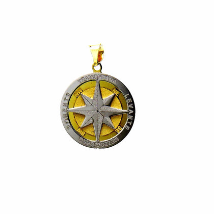 PEGASO GIOIELLI - Ciondolo da Uomo in Oro Giallo Bianco 18kt (750) Pendente Rosa dei Venti Bicolore