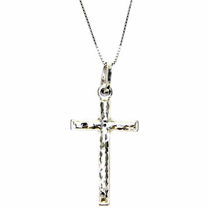PEGASO GIOIELLI Collana da Donna in Oro Bianco 18kt (750) Catenina Veneta Croce Crocetta Lavorata