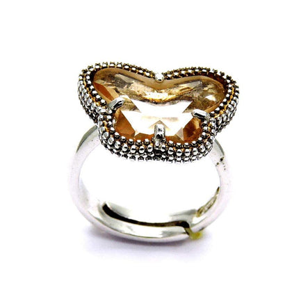 PEGASO GIOIELLI - Anello Argento 925 con Farfalla in Cristallo Color Brown Rosa