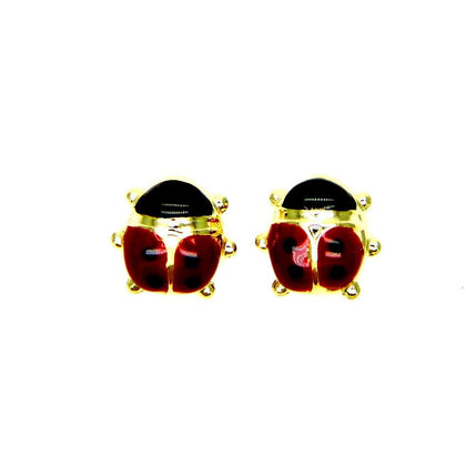 PEGASO GIOIELLI Orecchini Oro Giallo 18kt (750) Coccinelle Smaltate Rosse a Lobo Ragazza Bambina