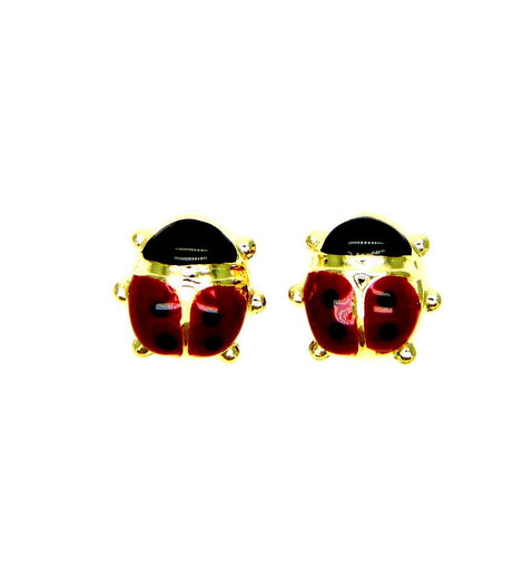 PEGASO GIOIELLI Orecchini Oro Giallo 18kt (750) Coccinelle Smaltate Rosse a Lobo Ragazza Bambina