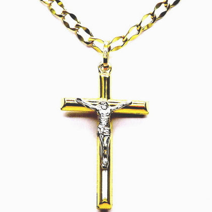 PEGASO GIOIELLI Collana da Uomo in Oro Giallo 18kt (750) Catena Cm 50 Pendente Bicolore Croce Cristo