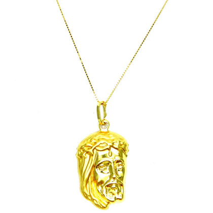 PEGASO GIOIELLI Collana da Donna in Oro Giallo 18kt (750) Catenina Veneta Pendente Volto Viso Testa Gesù Cristo