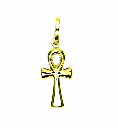 PEGASO GIOIELLI - Ciondolo Oro Giallo 18kt (750) Pendente Piccola Croce della Vita Uomo Donna Bambini