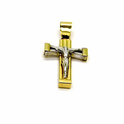 PEGASO GIOIELLI Ciondolo da Uomo in Oro Bianco e Giallo 18kt (750) Pendente Croce Cristo Crocifisso Rigato Bicolore