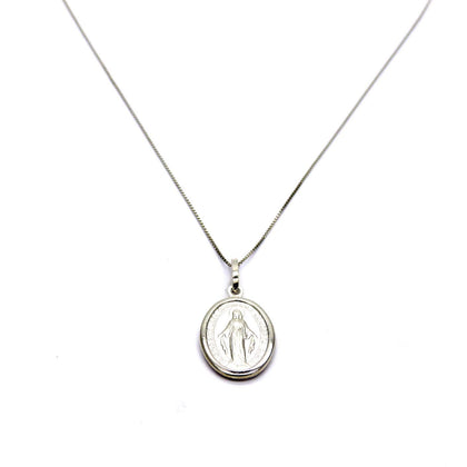 PEGASO GIOIELLI Collana da Donna in Oro Bianco 18kt (750) Catenina Veneta Pendente Religioso Madonna di Lourdes Miracolosa