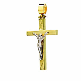 PEGASO GIOIELLI Ciondolo da Uomo in Oro Giallo Bianco 18kt (750) Pendente Croce Gesù Cristo Crocifisso Classico Lucido