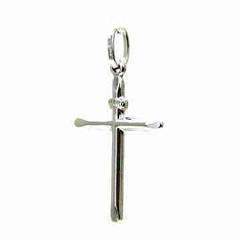 PEGASO GIOIELLI Ciondolo da Bambini in Oro Bianco 18Kt (750) Pendente Croce Religiosa Semplice Crocetta Smussata Lucida