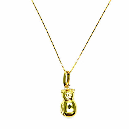 PEGASO GIOIELLI - Collana da Donna in Oro Giallo 18kt (750) Catenina Veneta Pendente Gatto Gattino Lucido