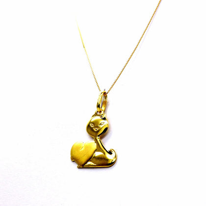 PEGASO GIOIELLI Collana da Donna in Oro Giallo 18kt (750) Catenina Veneta Pendente Gatto con Cuore