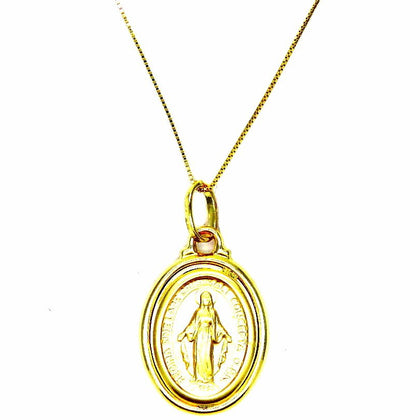 PEGASO GIOIELLI Collana Oro Giallo 18kt (750) Catenina Veneta Pendente Madonna di Lourdes Immacolata Donna Ragazza